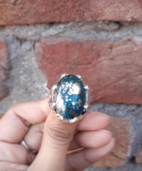 خاتم سيجنت للرجال - خاتم من الفضة الإسترليني مطلي بالذهب الأبيض عيار 14 قيراط طبيعي أزرق أخضر بيريت تركواز ويعرف أيضًا باسم فيروز