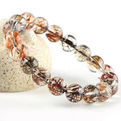 Natural Black Gold Rutilated Quartz Gemstone Bracelet, Size 7-14mm