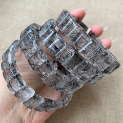 Natural Black Rutilated Quartz Gemstone Bracelet Bangle 16x12mm