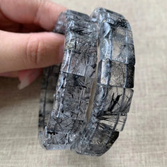 Natural Black Rutilated Quartz Gemstone Bracelet Bangle 16x12mm