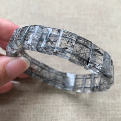 Natural Black Rutilated Quartz Gemstone Bracelet Bangle 16x12mm
