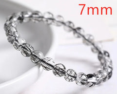 Natural Black Rutilated Quartz Gemstone Bracelet, Size 7-11mm