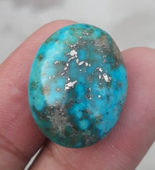 فيروز طبيعي معتمد مع البيريت - أزرق / أخضر مصفوفة تركواز - شاجري فيروزا-24Ct-23x18mm