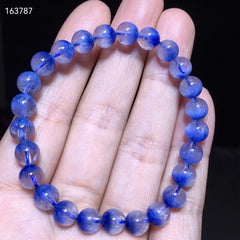 Natural Blue Rutilated Dumortierite Quartz Gemstone Bracelet, Size 7.3mm
