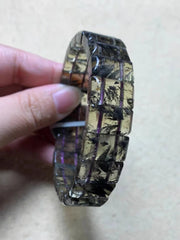 Natural Cacoxenite Purple Gold Rutilated Quartz Gemstone Bracelet, Bead Sizes 16x12mm