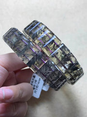 Natural Cacoxenite Purple Gold Rutilated Quartz Gemstone Bracelet, Bead Sizes 16x12mm