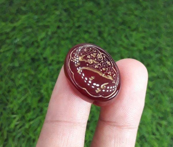 29ct Carnelian Carving - Engraved Aqeeq - Ya Hussain Shaheed Arabic Verses on Aqeeq - 26x19mm 29ct Carnelian Carving - Engraved Aqeeq - Ya Hussain Shaheed Arabic Verses on Aqeeq - 26x19mm