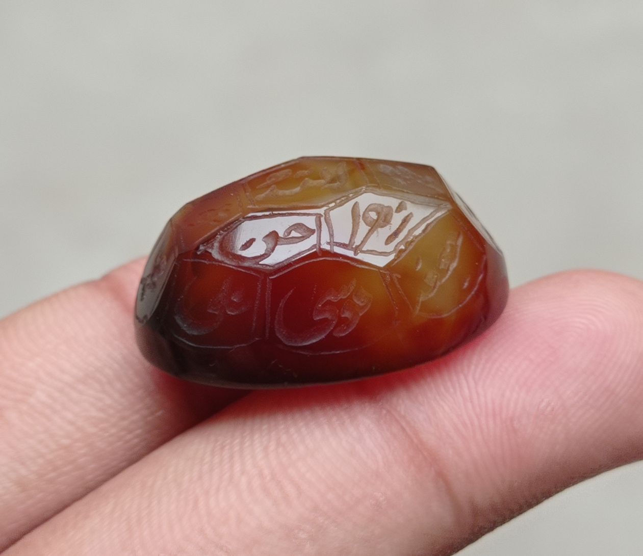 52.1ct Carnelian Carving - Engraved Aqeeq - 12 Imam Name - 29x19mm 52.1ct Carnelian Carving - Engraved Aqeeq - 12 Imam Name - 29x19mm