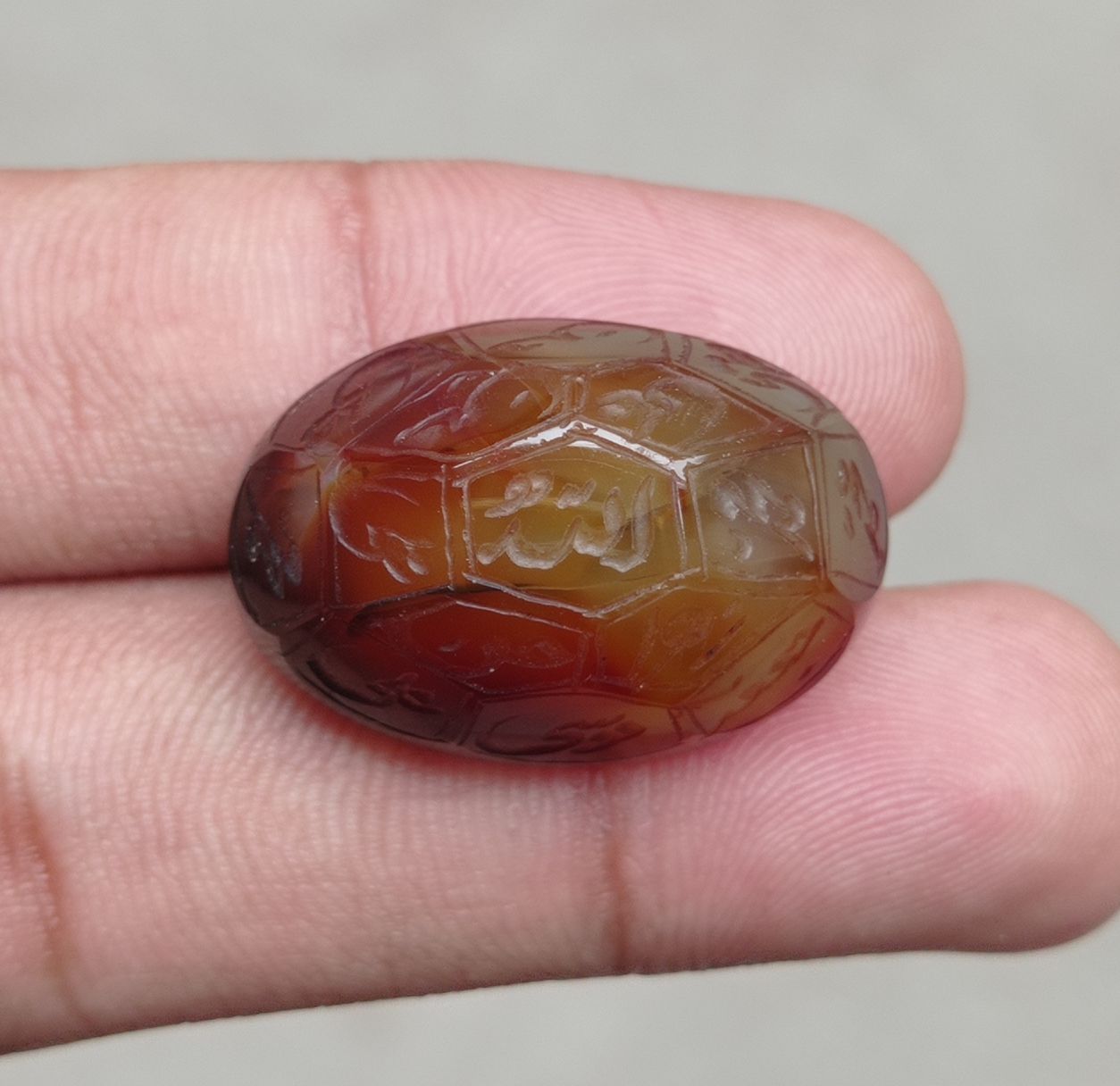 52.1ct Carnelian Carving - Engraved Aqeeq - 12 Imam Name - 29x19mm 52.1ct Carnelian Carving - Engraved Aqeeq - 12 Imam Name - 29x19mm