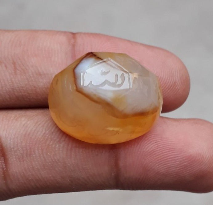 51.1ct Carnelian Carving - Engraved Aqeeq - 12 Imam Name - 25x19mm 51.1ct Carnelian Carving - Engraved Aqeeq - 12 Imam Name - 25x19mm