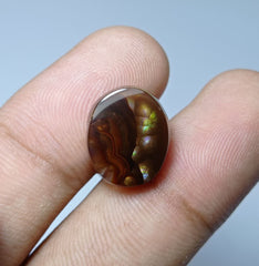 8.4ct Mexican Oval Shape Fire Agate - Purple & Green Fire- Dimensions 15x12x5mm