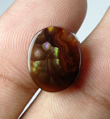 8.4ct Mexican Oval Shape Fire Agate - Purple & Green Fire- Dimensions 15x12x5mm
