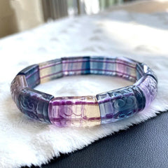 Natural Colorful Fluorite Quartz Gemstone Bracelet, Clear Rectangle Beads Sizes 13x10mm