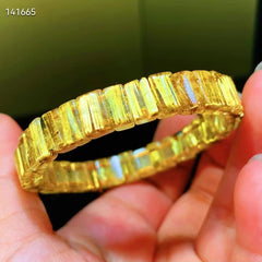 Genuine Natural Gold Rutilated Quartz Flower Gemstone Bracelet Bangle 8.5x6mm