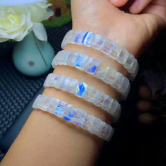 Natural Blue Light Moonstone Gemstone Bracelet, Bangle Jewelry, Diameter 7.5 Inches