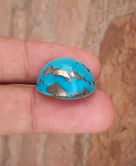 Natural Certified Turquoise with Pyrite - Blue Matrix Turquoise - Shajri Feroza-25.1Ct-20x17mm