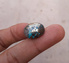 15.1ct Morenci Turquoise - Natural Certified Turquoise with Pyrite - Blue Matrix Turquoise - Shajri Feroza - 18x14mm