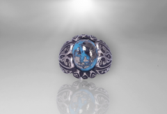 خاتم رجالي - خاتم من الفضة الإسترليني مطلي بالذهب الأبيض عيار 14 قيراط مورنسي بيريت فيروزي ويعرف أيضًا باسم فيروز