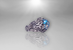 خاتم رجالي - خاتم من الفضة الإسترليني مطلي بالذهب الأبيض عيار 14 قيراط مورنسي بيريت فيروزي ويعرف أيضًا باسم فيروز