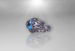 خاتم رجالي - خاتم من الفضة الإسترليني مطلي بالذهب الأبيض عيار 14 قيراط مورنسي بيريت فيروزي ويعرف أيضًا باسم فيروز