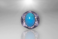 خاتم رجالي - فيروز طبيعي يُعرف أيضًا باسم خاتم منقوش بأحجار كريمة فيروز من الفضة الإسترليني - هدية مثالية له - مطلي بالذهب الأبيض عيار 14 قيراط