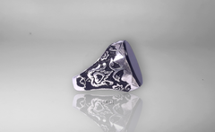 خواتم رجالي - خاتم من الفضة الإسترليني منقوش عليه بالعقيق الأسود - مطلي بالذهب الأبيض عيار 14 قيراط