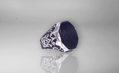 خواتم رجالي - خاتم من الفضة الإسترليني منقوش عليه بالعقيق الأسود - مطلي بالذهب الأبيض عيار 14 قيراط