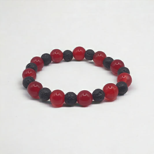 10mm Red Agate and Lava Beads Stretch Bracelet