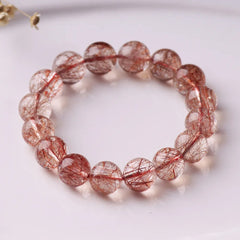 Natural Red Rutilated Quartz Gemstone Bracelet, Size 7-15mm