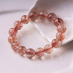 Natural Red Rutilated Quartz Gemstone Bracelet, Size 7-15mm