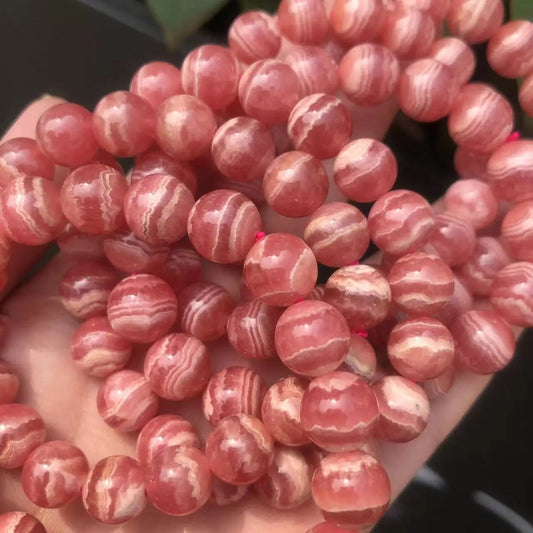 سوار من حجر الرودوكروزيت الأرجنتيني من الجليد الطبيعي، مقاسات 10-12 ملم