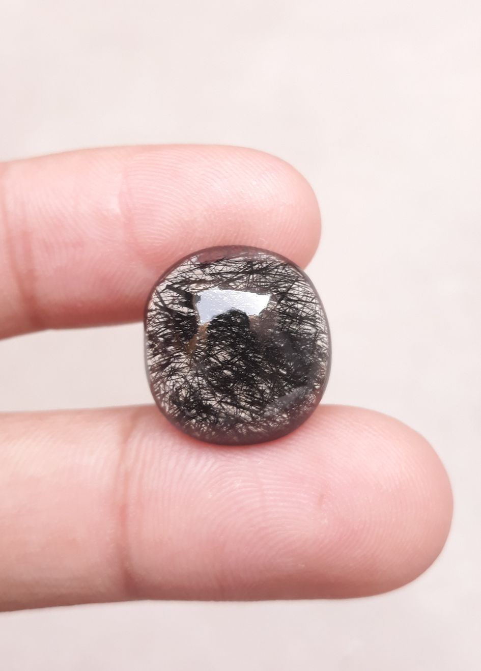 14.55ct Black Tourmalated Quartz -Cabochon Black Rutile Quartz - Rutilated Quartz 14.55ct Black Tourmalated Quartz -Cabochon Black Rutile Quartz - Rutilated Quartz