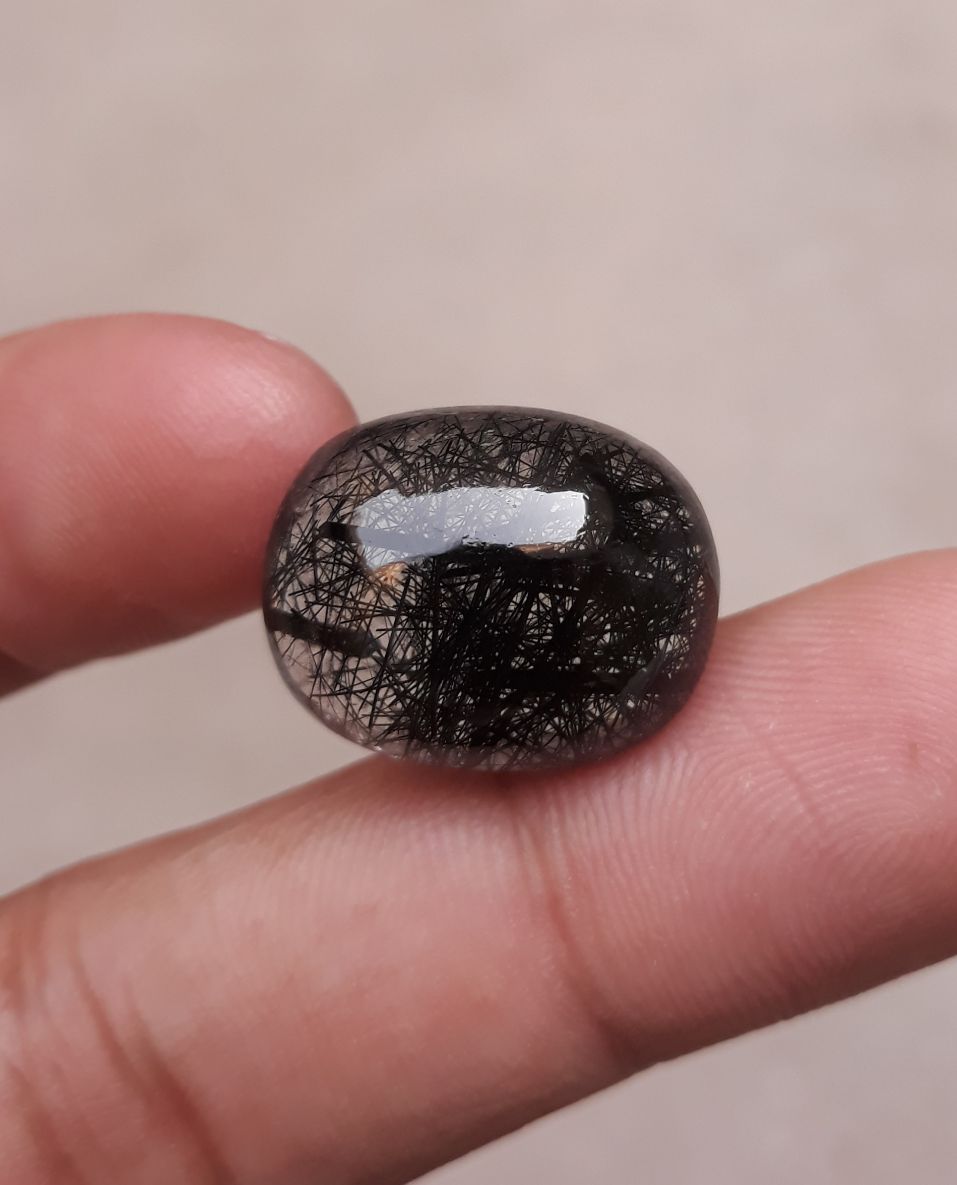 18.45ct Black Tourmalated Quartz -Cabochon Black Rutile Quartz - Rutilated Quartz 18.45ct Black Tourmalated Quartz -Cabochon Black Rutile Quartz - Rutilated Quartz