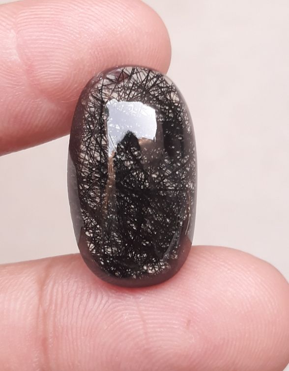 24.90ct Black Tourmalated Quartz -Cabochon Black Rutile Quartz - Rutilated Quartz 24.90ct Black Tourmalated Quartz -Cabochon Black Rutile Quartz - Rutilated Quartz
