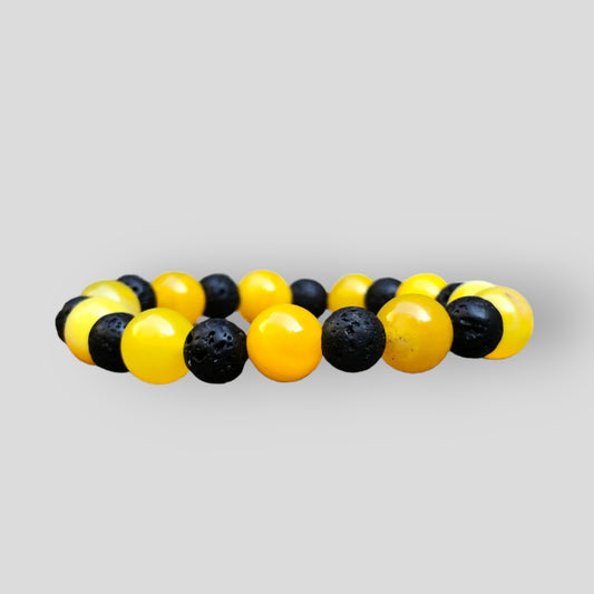 Confidence Booster Natural 10mm Yellow Agate and 8mm Lava Gemstone Bracelet