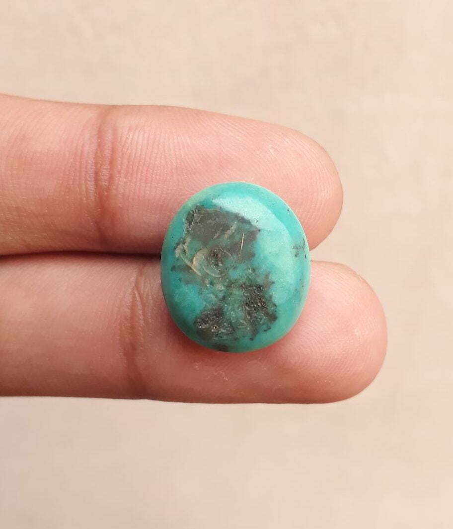 Natural Certified Turquoise - Blue Turquoise Feroza-15ct-17x15mm Natural Certified Turquoise - Blue Turquoise Feroza-15ct-17x15mm