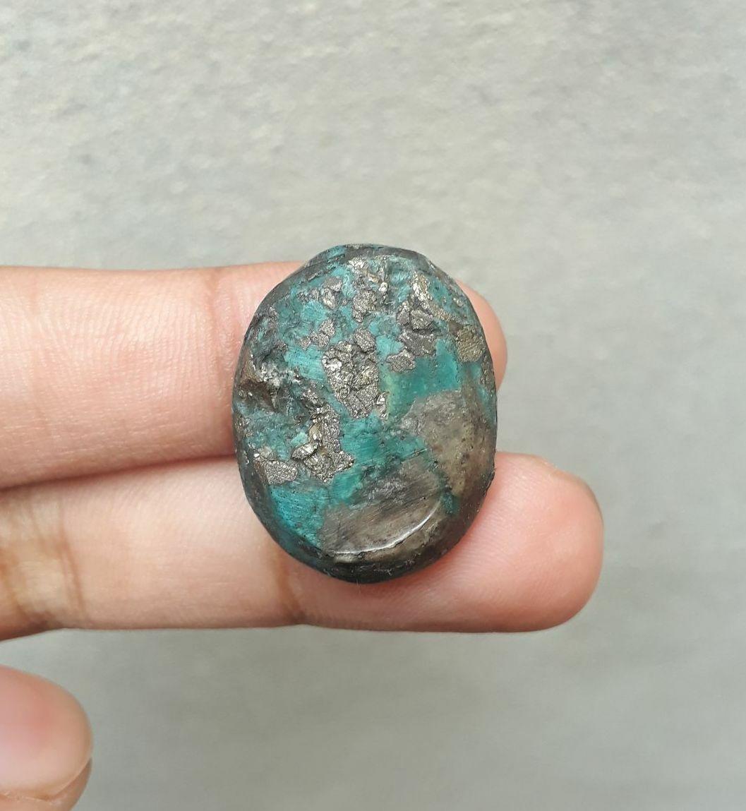 Natural Turquoise with Pyrite - Blue Matrix Turquoise - Shajri Feroza- 56ct-28x22mm Natural Turquoise with Pyrite - Blue Matrix Turquoise - Shajri Feroza- 56ct-28x22mm