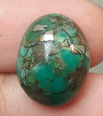 Natural Turquoise with Pyrite - green Matrix Turquoise - Shajri Feroza- 14ct-17x13mm Natural Turquoise with Pyrite - green Matrix Turquoise - Shajri Feroza- 14ct-17x13mm