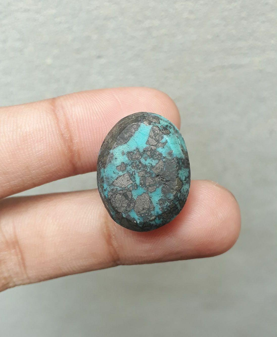 Natural Turquoise with Pyrite - Blue Matrix Turquoise - Shajri Feroza- 49ct-22x18mm Natural Turquoise with Pyrite - Blue Matrix Turquoise - Shajri Feroza- 49ct-22x18mm
