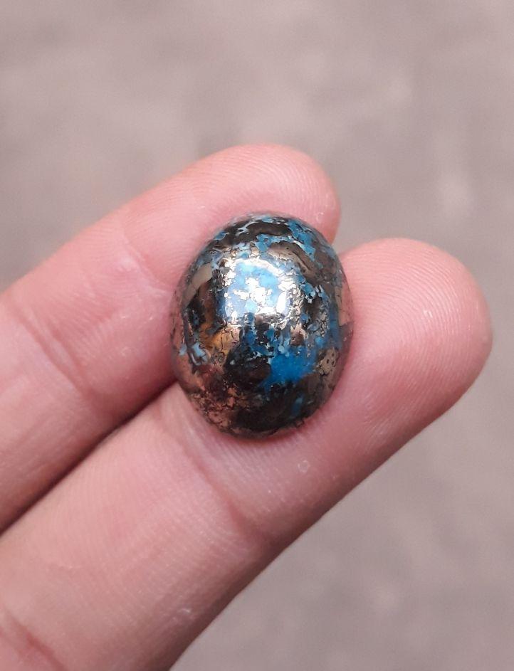 Natural Turquoise with Pyrite - Blue Matrix Turquoise - Shajri Feroza- 23ct-19x15mm Natural Turquoise with Pyrite - Blue Matrix Turquoise - Shajri Feroza- 23ct-19x15mm