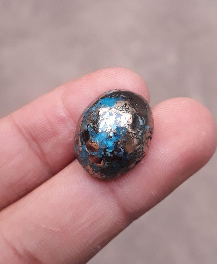 Natural Turquoise with Pyrite - Blue Matrix Turquoise - Shajri Feroza- 23ct-19x15mm Natural Turquoise with Pyrite - Blue Matrix Turquoise - Shajri Feroza- 23ct-19x15mm