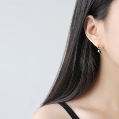Asymmetry Shell Pearls Green CZ Stud Earrings - Gold-Plated Silver Pearl Earrings for women - Perfect Pearl Earrings with Gift Wrapping Included