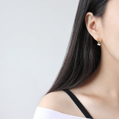 Asymmetry Shell Pearls Green CZ Stud Earrings - Gold-Plated Silver Pearl Earrings for women - Perfect Pearl Earrings with Gift Wrapping Included