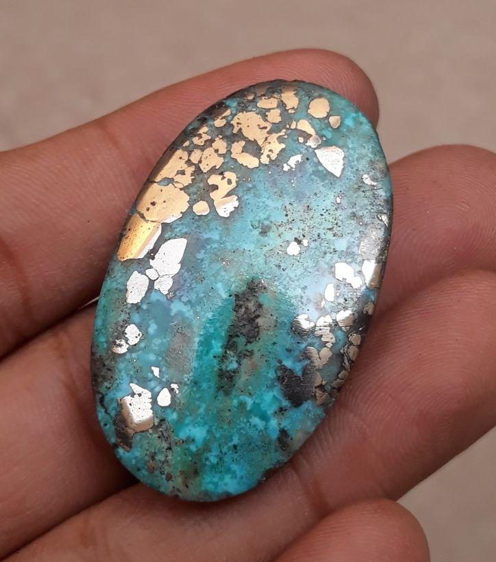 Natural Turquoise with Pyrite –Blue Matrix Turquoise -Shajri Feroza-101 Ct-43x25mm