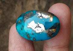 Natural Turquoise with Pyrite - Blue Matrix Turquoise - Shajri Feroza- 40-Ct-26x18mm