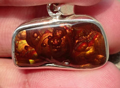 39.5ct Natural Fire Agate in Silver Pendent, Multi Color Fire Agate, Fire Agate AZ - Perfect gemstone Gift, Rare Gemstone than Diamonds, Dimensions 27x16x8mm