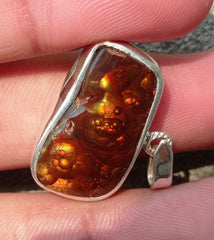 39.5ct Natural Fire Agate in Silver Pendent, Multi Color Fire Agate, Fire Agate AZ - Perfect gemstone Gift, Rare Gemstone than Diamonds, Dimensions 27x16x8mm