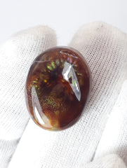 عقيق ناري مكسيكي 16.5 قيراط، عقيق ناري نادر، كابوشون بيضاوي من العقيق الناري - مناسب للخاتم والقلادة، هدية مثالية من الأحجار الكريمة، الأبعاد - 20 × 15.7 مم