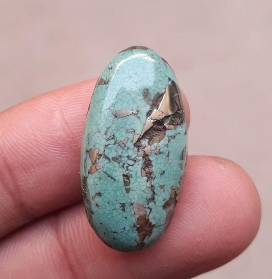 Natural Turquoise with Pyrite - Green Matrix Turquoise - 25.65ct 27x14x8mm