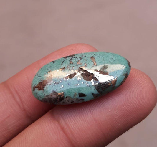 Natural Turquoise with Pyrite - Green Matrix Turquoise - 25.65ct 27x14x8mm